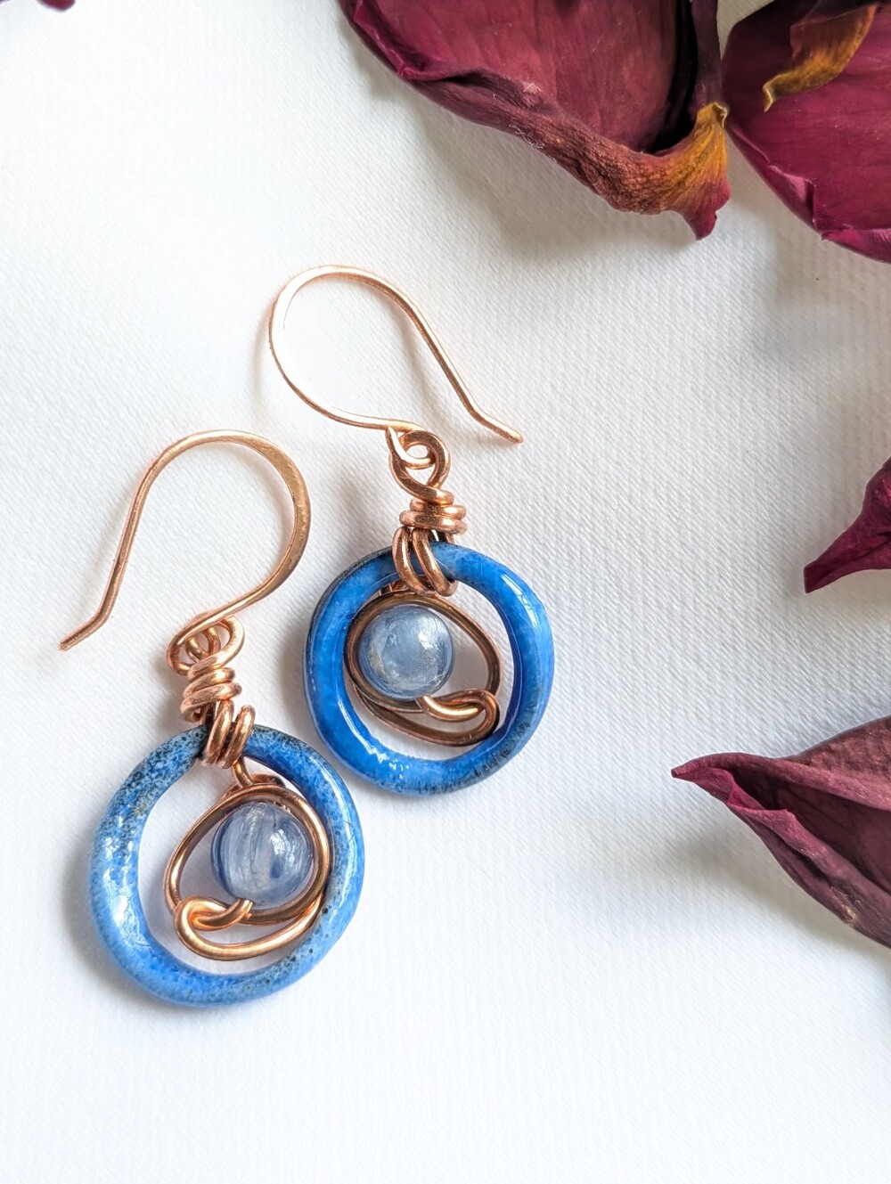 Blue Dream Earrings - Artisan Crafted Copper Wire Wrapped Kyanite Gemstones - Picture 9 of 16